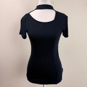 We‎ The Free Free People Black Ribbed Choker Cutout Top Short Sleeve Small